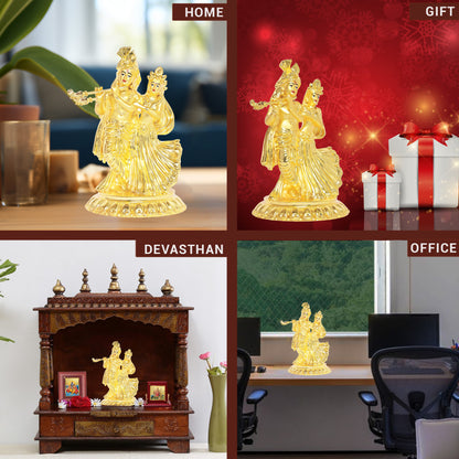DIVINITI 24K Gold Plated Radha Krishna Idols Statue Spiritual Love for Home, Office, Puja Mandir, Luxury Gift (11.5x8 CM)