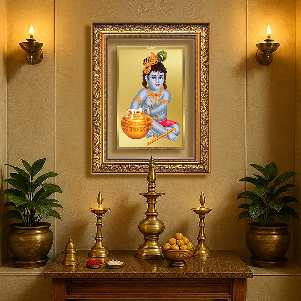 Diviniti 24K Gold Plated Bal Gopal Divine Wall Frame for Home Mandir & Office Decor | Luxury Spiritual Gift