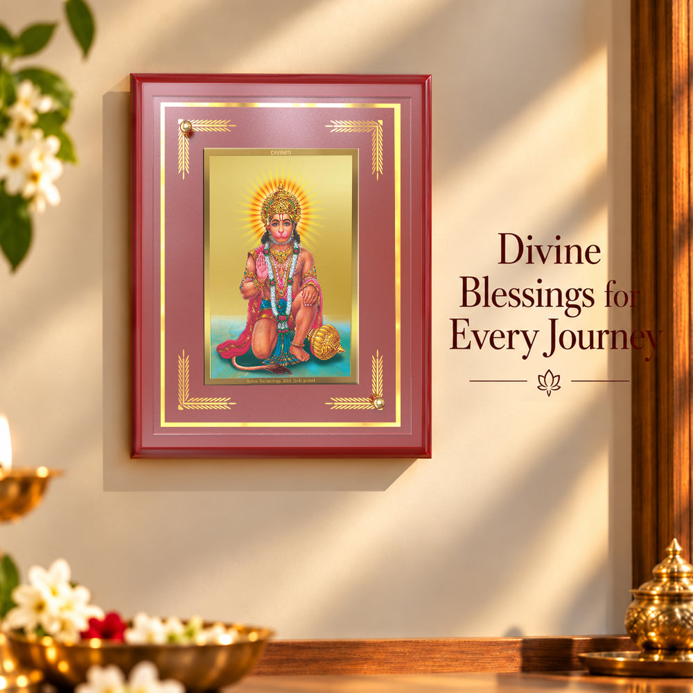 24K Gold-Plated Hanuman Blessings MDF Frame | Premium Gift Box | 22 x18 CM