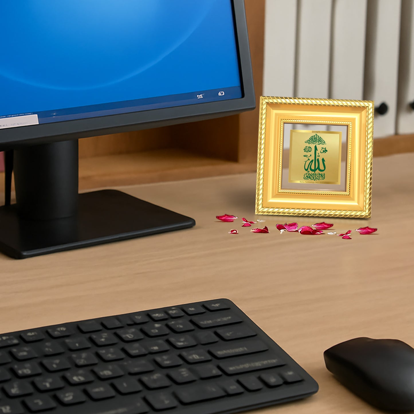 Diviniti Allah Tabletop Photo Frame in 24K Gold Plated Foil | Faith, Peace & Divine Blessings | DG015S1A (10x10 CM)