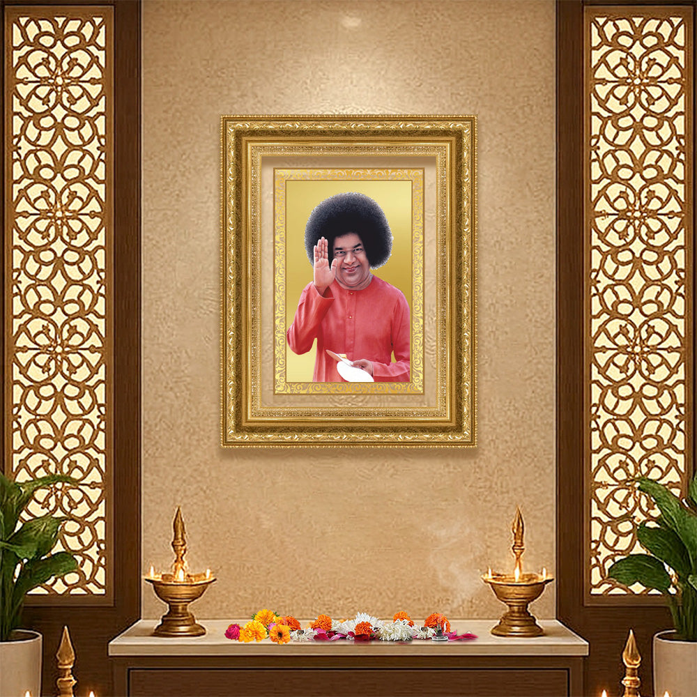 Diviniti 24K Gold Plated Satya Sai Baba (Classic) Divine Wall Frame for Home Mandir & Office Decor | Luxury Spiritual Gift