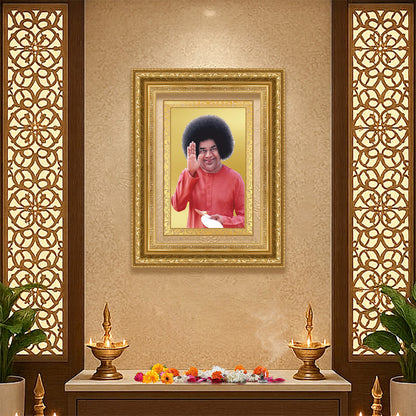 Diviniti 24K Gold Plated Satya Sai Baba (Classic) Divine Wall Frame for Home Mandir & Office Decor | Luxury Spiritual Gift
