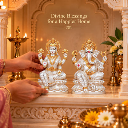 999 Silver-Plated Dual-Tone Lakshmi Ganesha Idol | Premium Gift Box | 9x12CM
