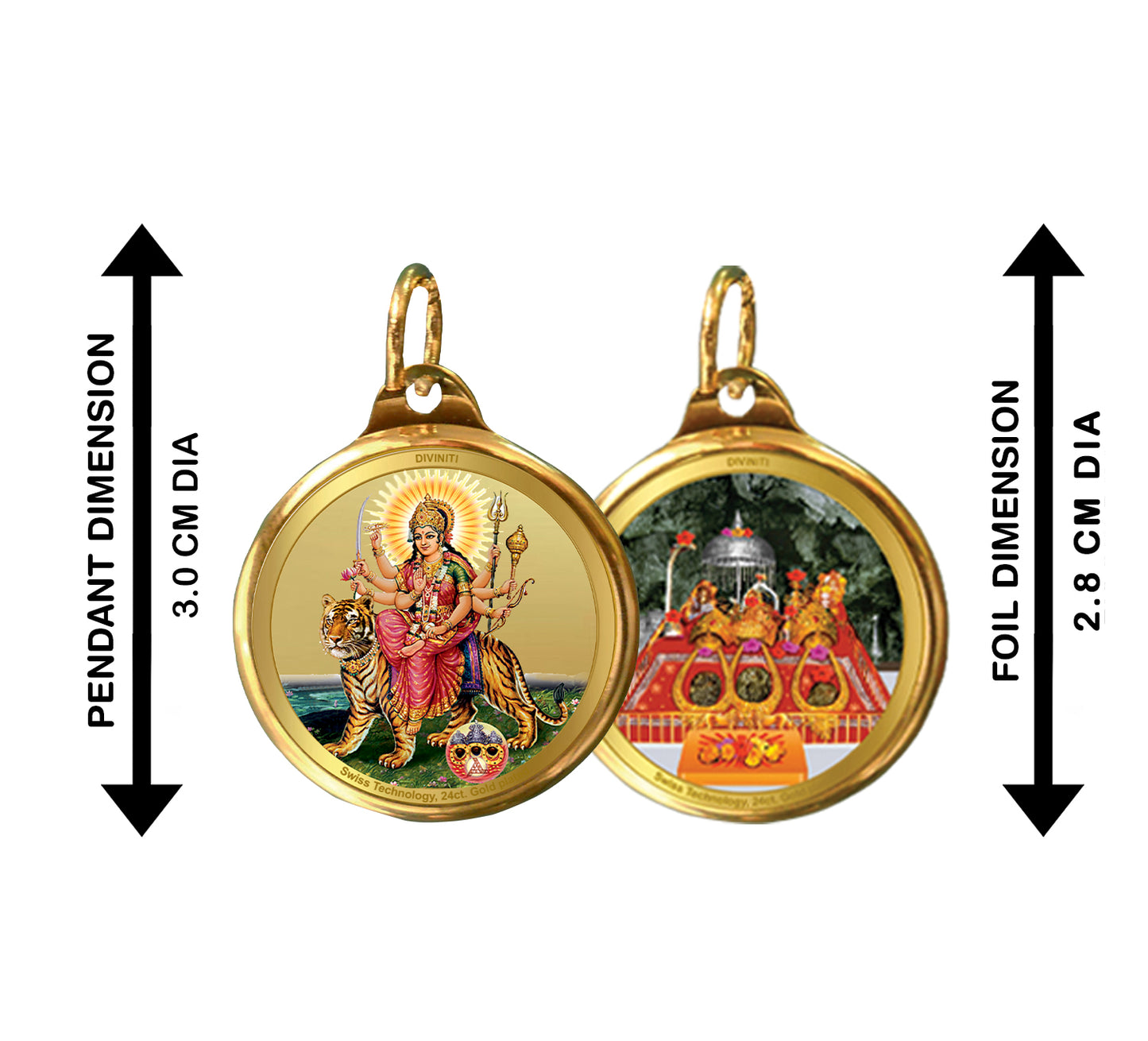 Diviniti 24K Gold Plated Goddess Durga & Mata Ka Darbar 28MM Double Sided Pendant For Men, Women & Kids