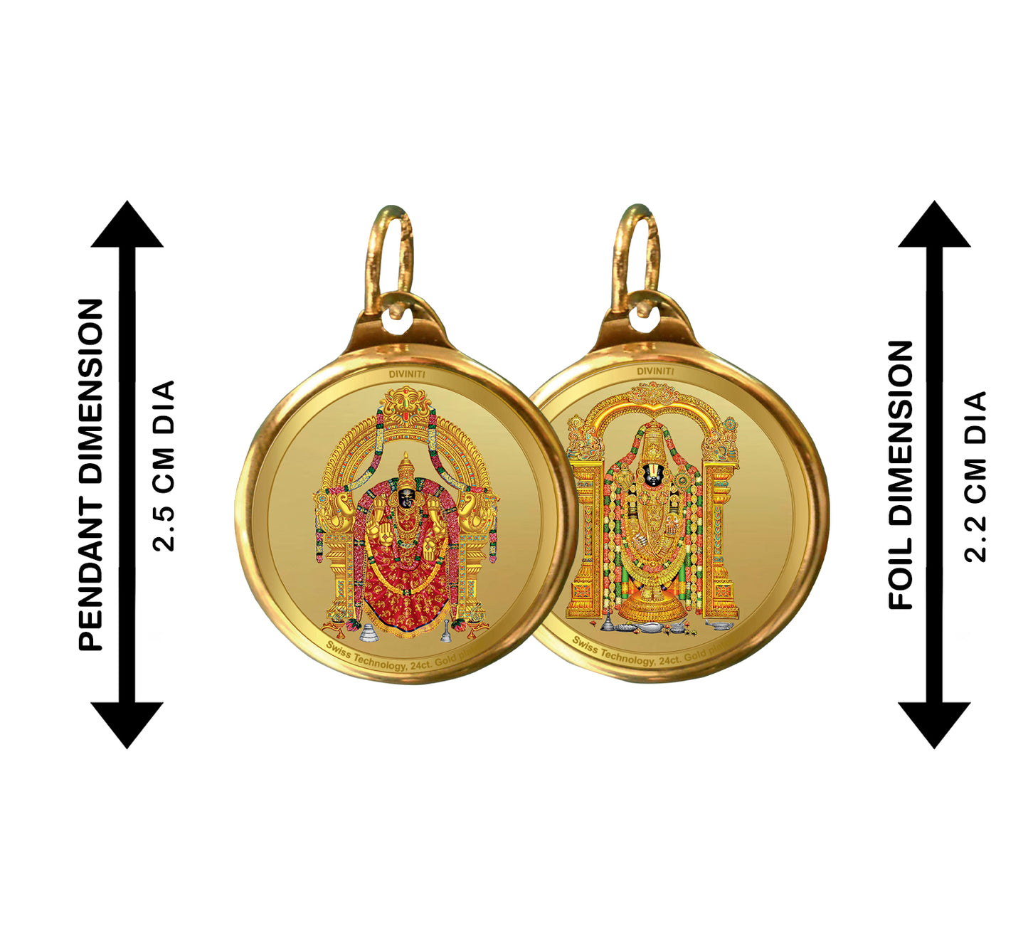 Diviniti 24K Gold Plated Padmawati & Tirupati Balaji 22MM Double Sided Pendant For Men, Women & Kids