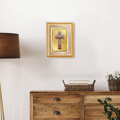 Diviniti 24K Gold Plated Holy Cross (Classic) Divine Wall Frame for Home Mandir & Office Decor | Luxury Spiritual Gift