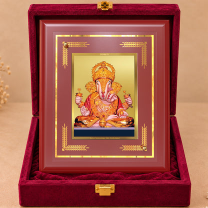 24K Gold-Plated Dagadu Ganesha MDF Frame | Premium Gift Box | 13.5x16 CM