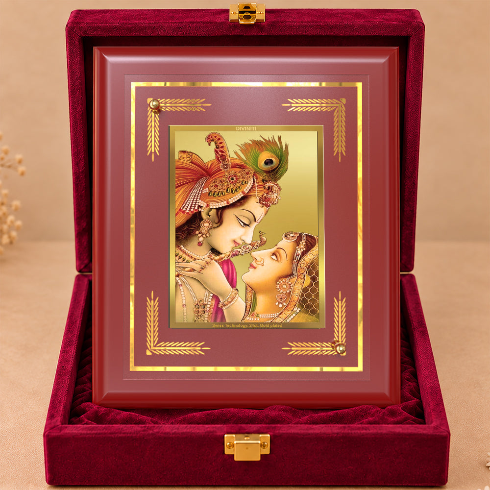 24K Gold-Plated Radha Krishna MDF Frame | Premium Gift Box | 13.5x16 CM