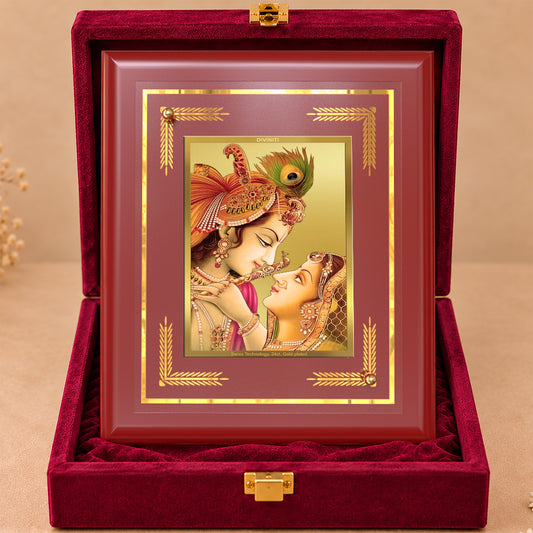 24K Gold-Plated Radha Krishna MDF Frame | Premium Gift Box | 13.5x16 CM