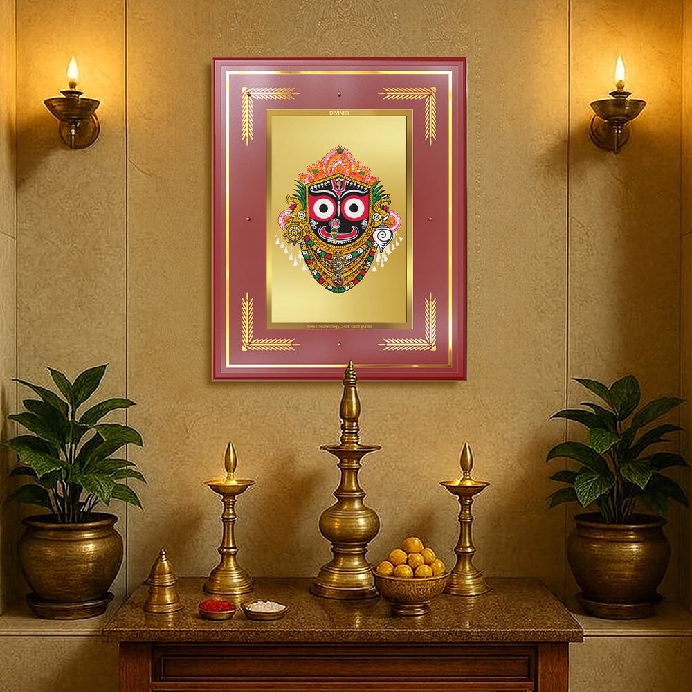 Shree Jagannath Wall Photo Frame in 24K Gold Plated Foil – Divine Protection, Faith & Spiritual Bliss