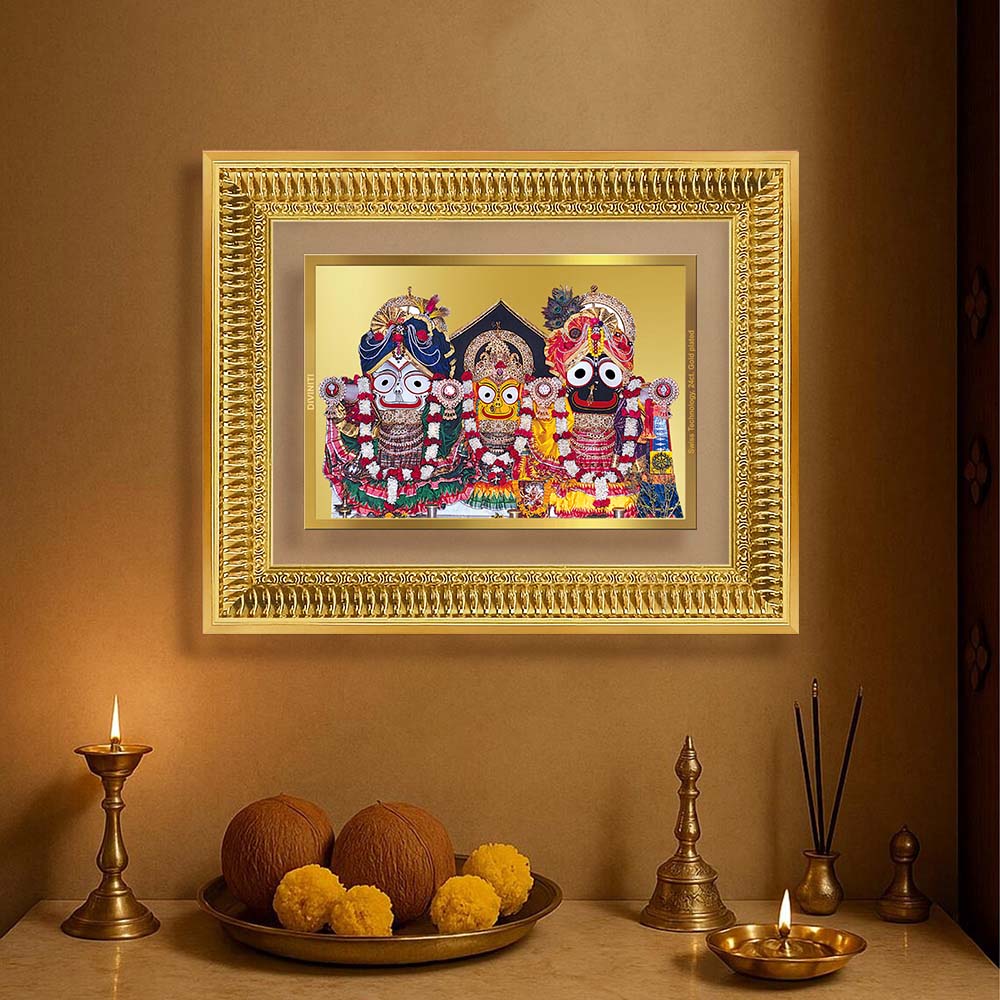 Diviniti 24K Gold Plated Jagannath Subhadra Balabhadra (Classic) Divine Wall Frame for Home Mandir & Office Decor | Luxury Spiritual Gift