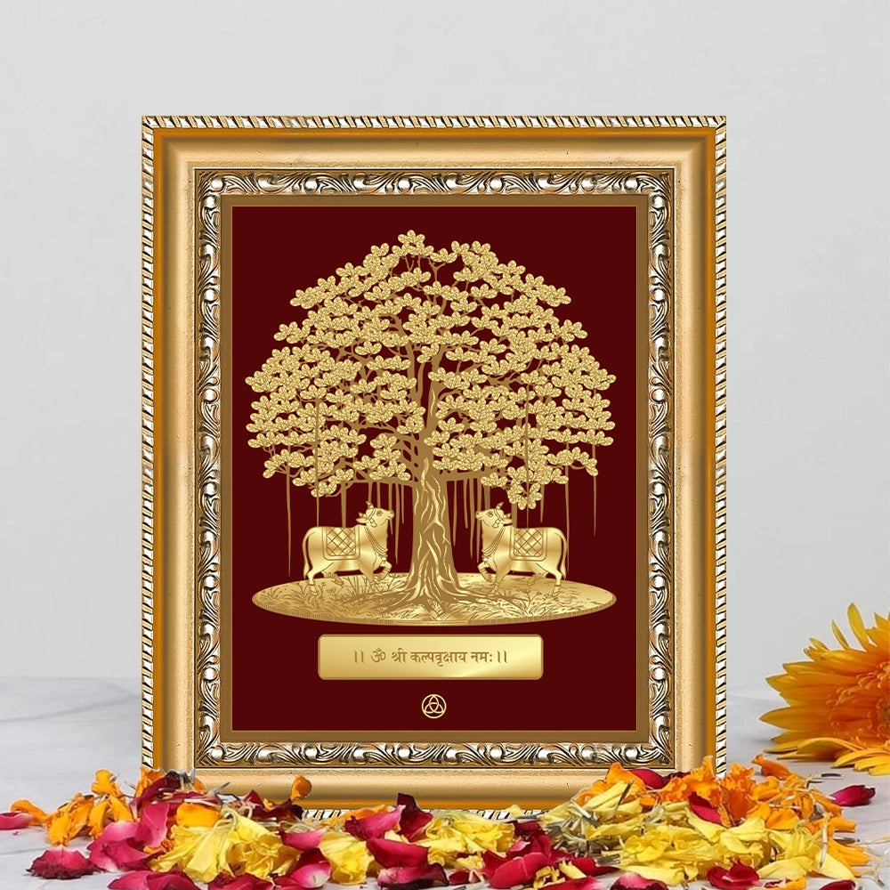 Tree of Life with Cow Frame in 24k gold plated foil displayed beautiful decorated table