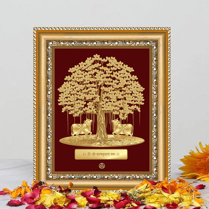 Tree of Life with Cow Frame in 24k gold plated foil displayed beautiful decorated table