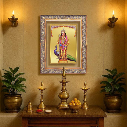 Diviniti 24K Gold Plated Murugan (Classic) Divine Wall Frame for Home Mandir & Office Decor | Luxury Spiritual Gift