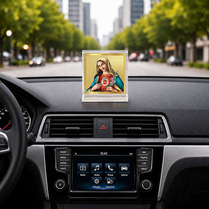 24K Gold-Plated Mother Mary Acrylic Car Dashboard Frame | 6x5 CM
