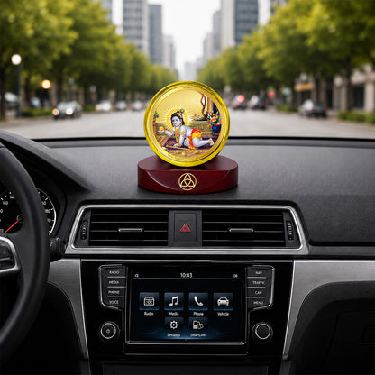 24K Gold-Plated Laddu Gopal Car Dashboard Frame | 5x5 CM
