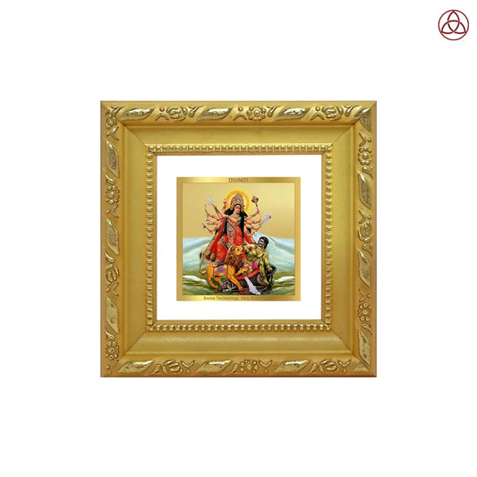 Durga Mahishasura Mardini | Goddess Durga Slaying Mahishasura Tabletop Frame in 24K Gold Plated Foil