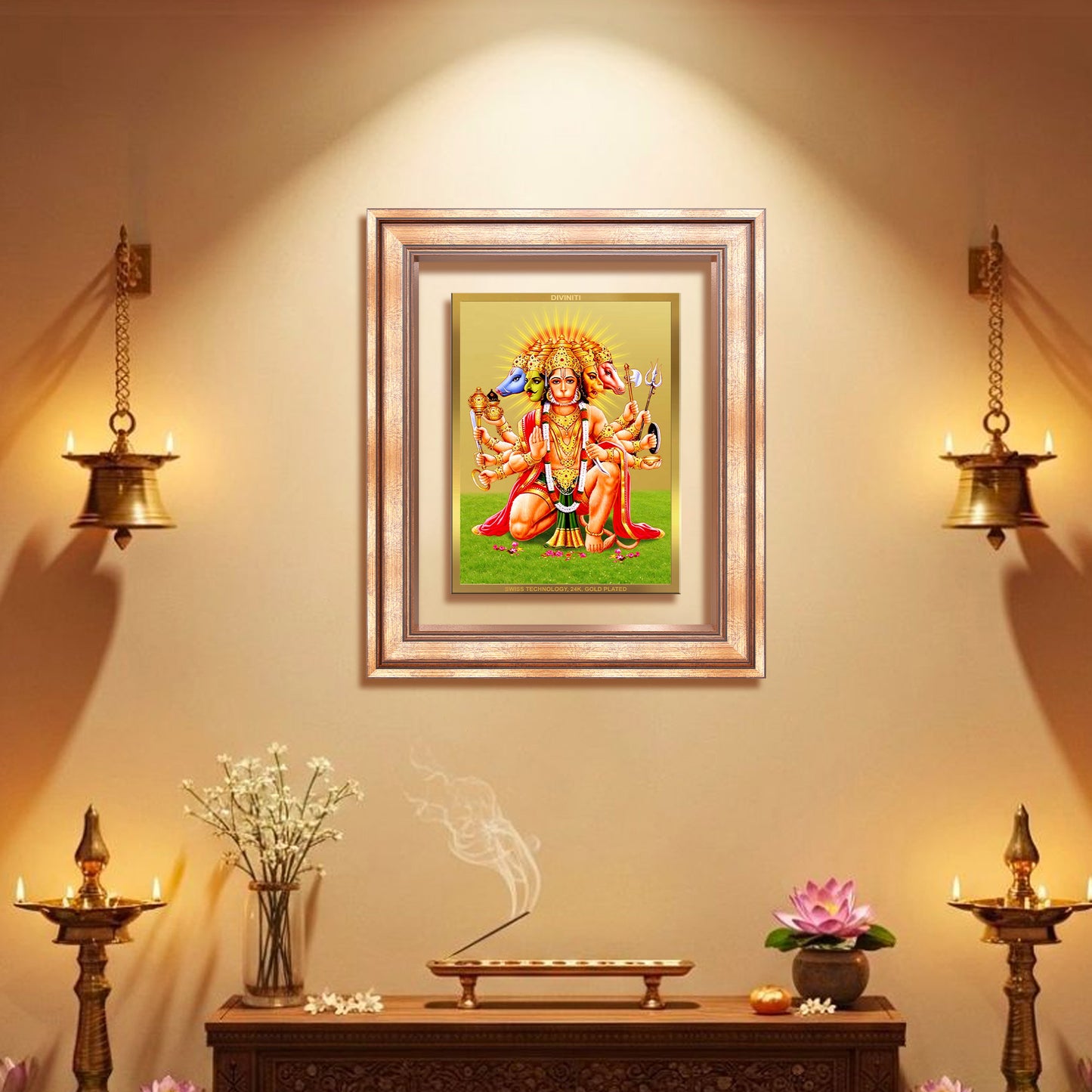 Panchmukhi Hanuman | Five-Faced Hanuman Wall Mount Photo Frame in 24K Gold Plated Foil