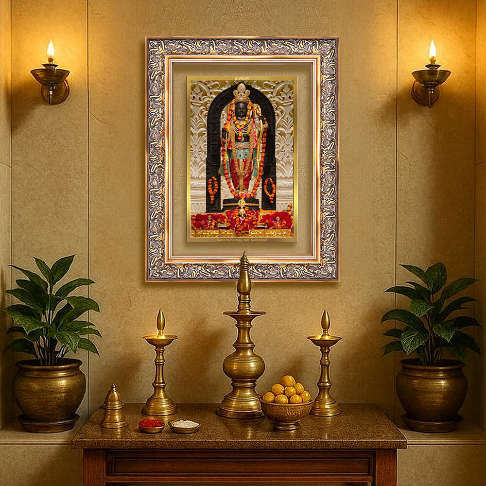 Diviniti 24K Gold Plated Ram Lalla (Classic) Divine Wall Frame for Home Mandir & Office Decor | Luxury Spiritual Gift