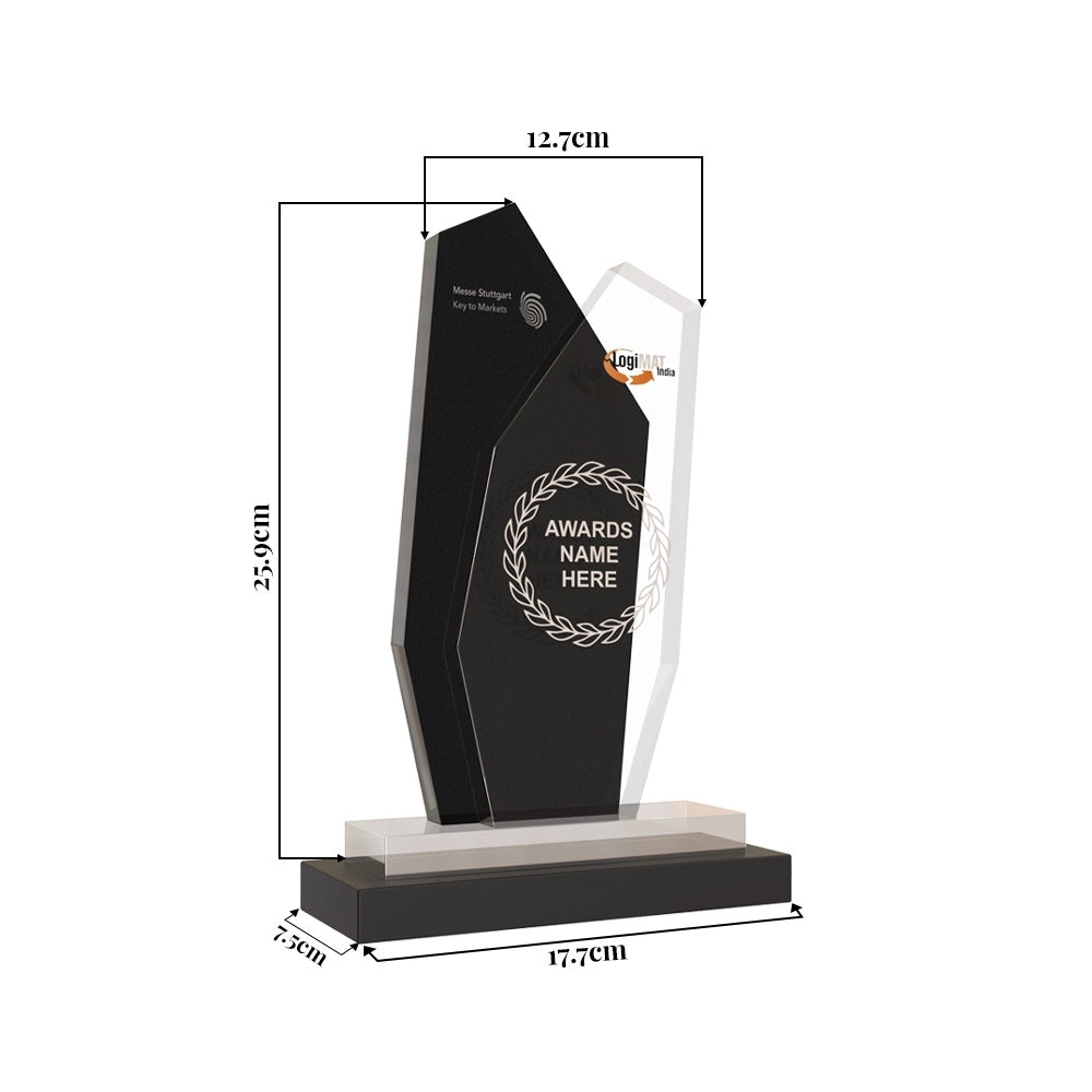 Luxury Crystal Plaque Geometric Black & Clear Personalized Trophy for Milestones and Leadership Honors