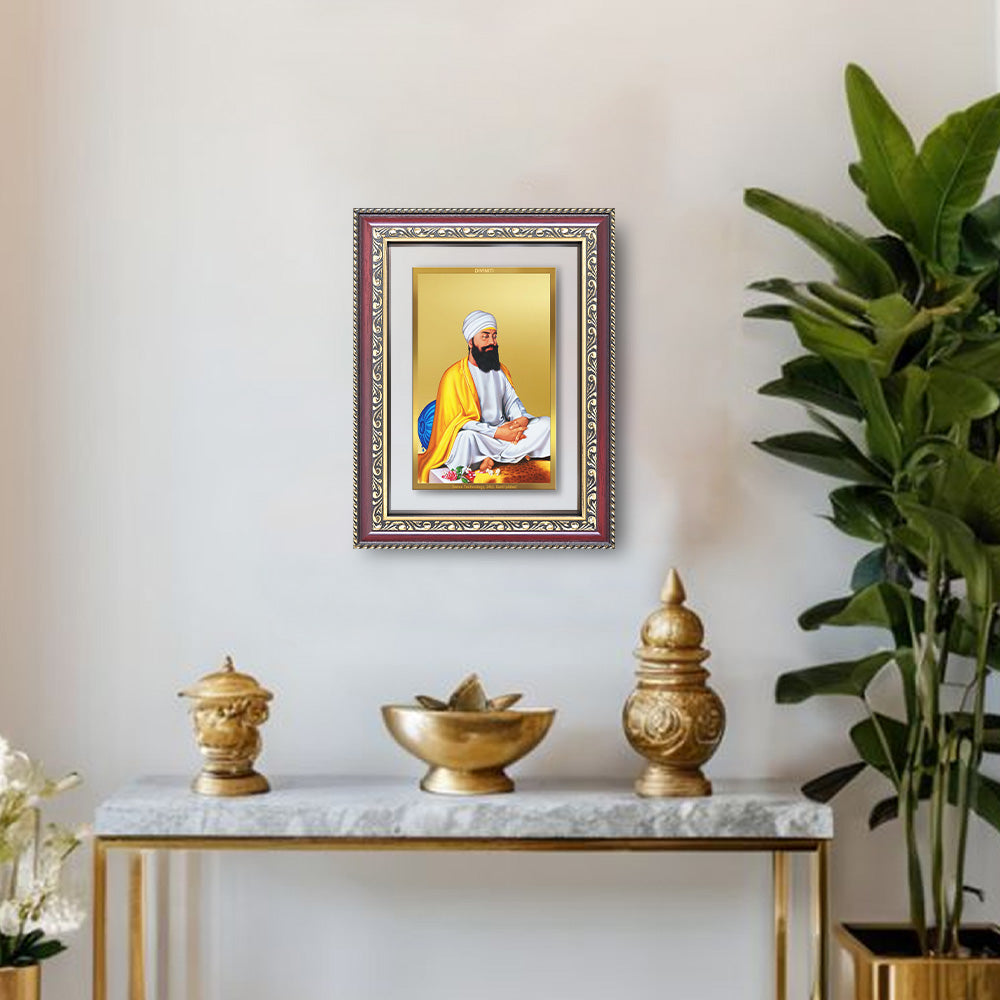 Diviniti 24K Gold Plated Guru Tegh Bahadur Sahib Ji (Classic) Sacred Sikh Wall Frame for Home Decor & Office Ambiance | Premium Spiritual Gift
