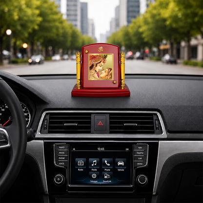 24K Gold-Plated Radha Krishna MDF Car Dashboard Frame | 7.5x9 CM