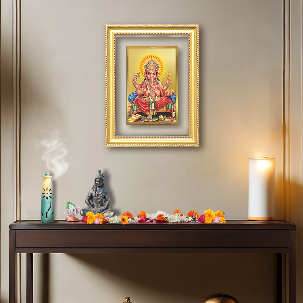 Diviniti 24K Gold Plated Ganesha (Classic) Divine Wall Frame for Home Mandir & Office Decor | Luxury Spiritual Gift