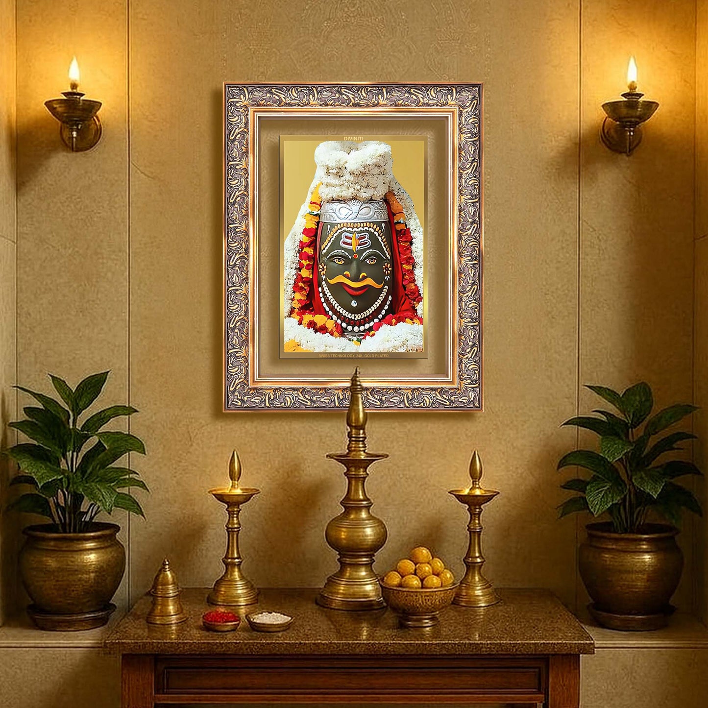 Diviniti 24K Gold Plated Mahakaleshwar (Classic) Divine Wall Frame for Home Mandir & Office Decor | Luxury Spiritual Gift