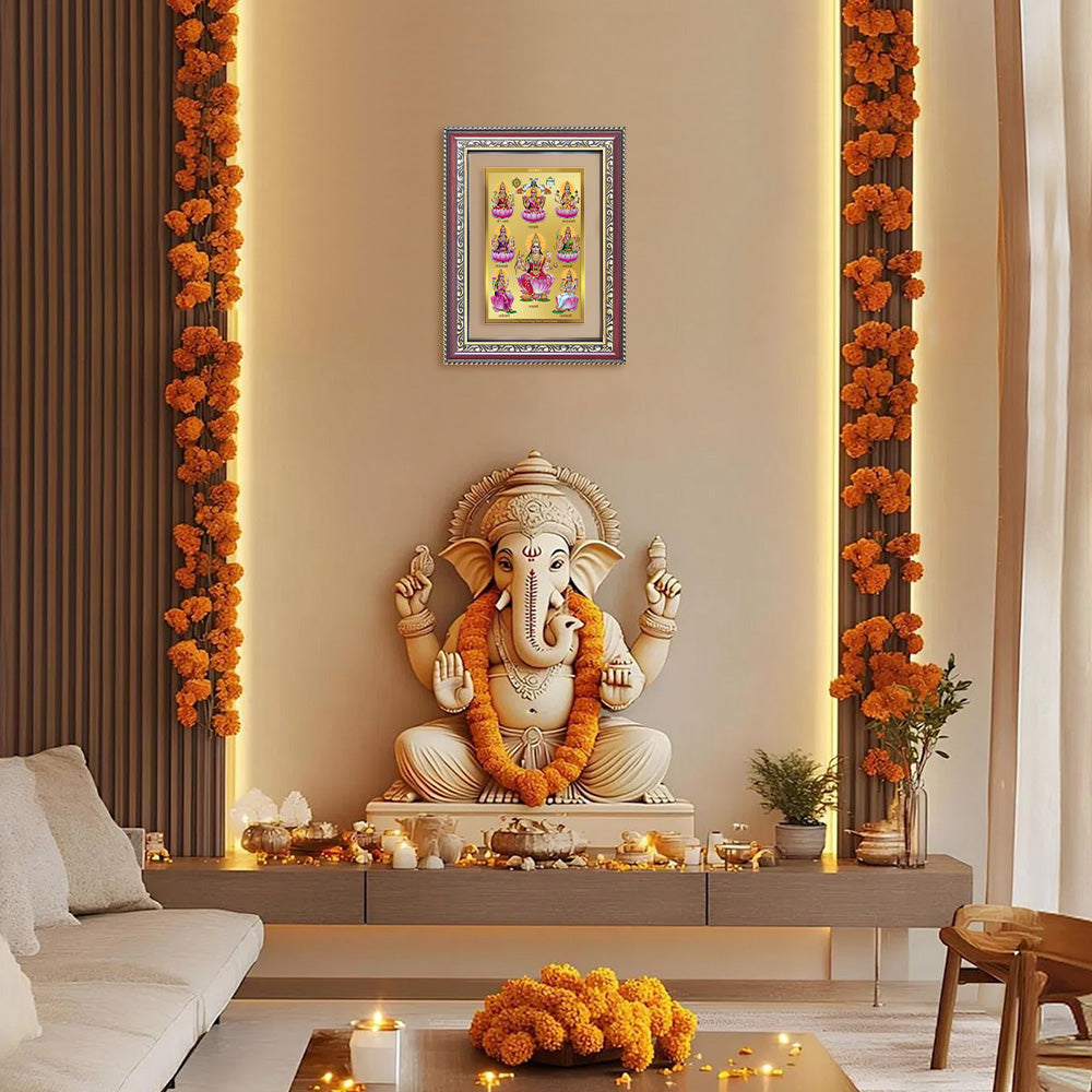 Diviniti 24K Gold Plated Ashtalakshmi Divine Wall Frame for Home Mandir & Office Decor | Luxury Spiritual Gift