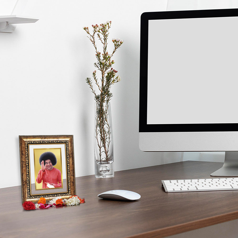 Diviniti 24K Gold Plated Satya Sai Baba (Classic) Divine Wall and Table Top Frame for Home Mandir & Office Decor | Luxury Spiritual Gift