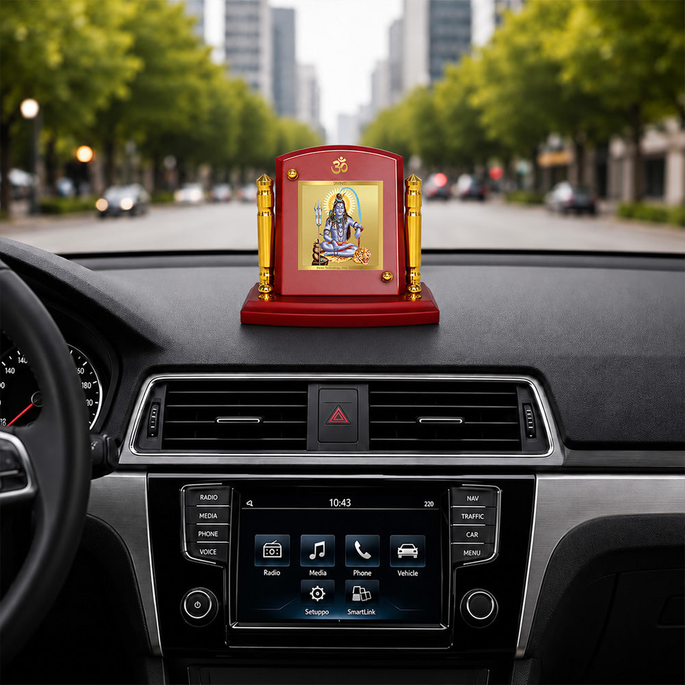 24K Gold-Plated Lord Shiva MDF Car Dashboard Frame | 7.5x9 CM