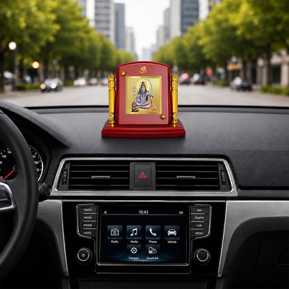 24K Gold-Plated Lord Shiva MDF Car Dashboard Frame | 7.5x9 CM