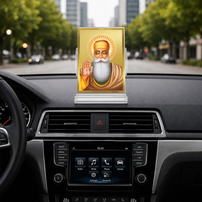 24K Gold-Plated Guru Nanak Dev Ji Acrylic Car Dashboard Frame | 11x7 CM