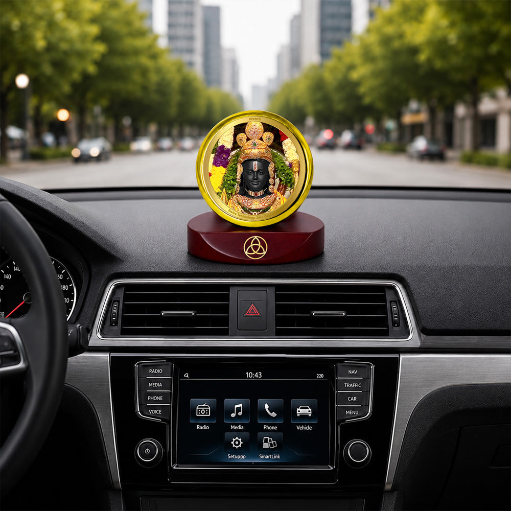 24K Gold-Plated Ram Lalla Car Dashboard Frame | 5x5 CM