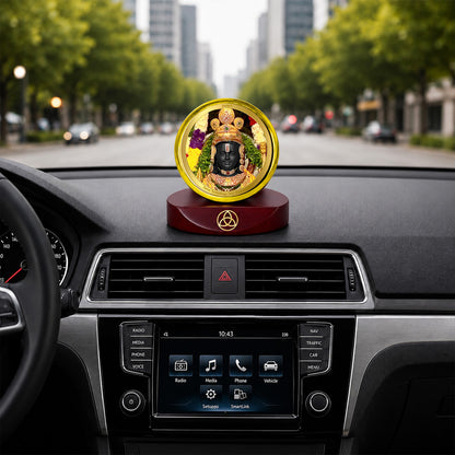 24K Gold-Plated Ram Lalla Car Dashboard Frame | 5x5 CM