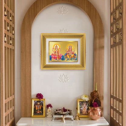 Diviniti 24K Gold Plated Lakshmi Ganesha (Classic) Divine Wall Frame for Home Mandir & Office Decor | Luxury Spiritual Gift