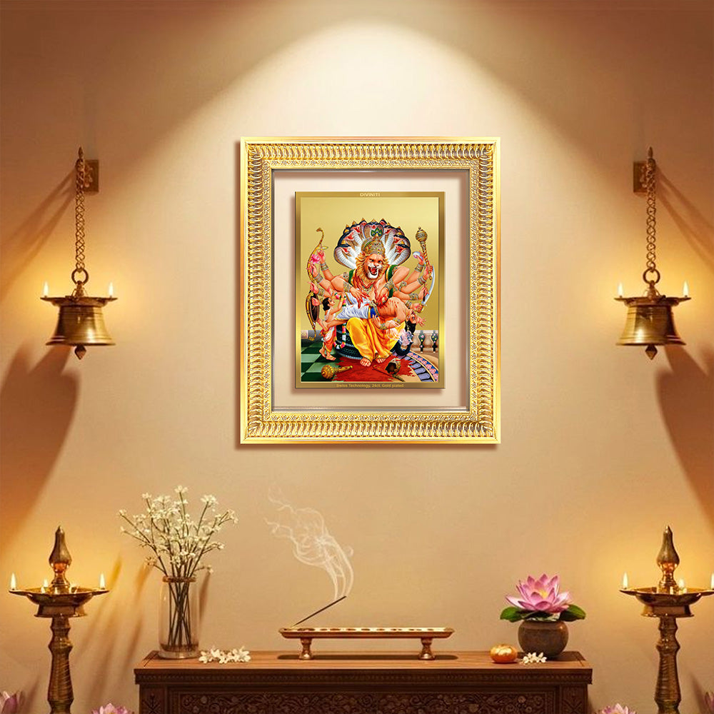 Diviniti 24K Gold Plated Narasimha (Classic) Divine Wall Frame for Home Mandir & Office Decor | Luxury Spiritual Gift