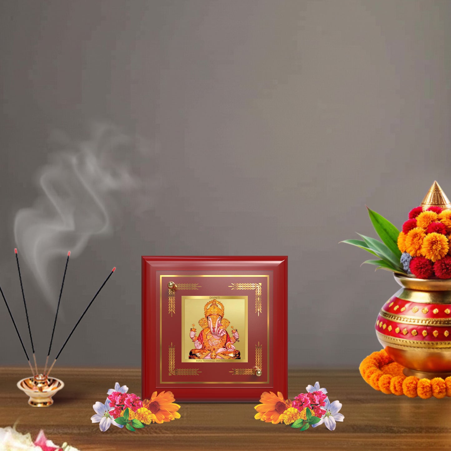 Dagdu Ganesh | Shri Dagdusheth Halwai Ganpati Tabletop Frame in 24K Gold Plated Foil