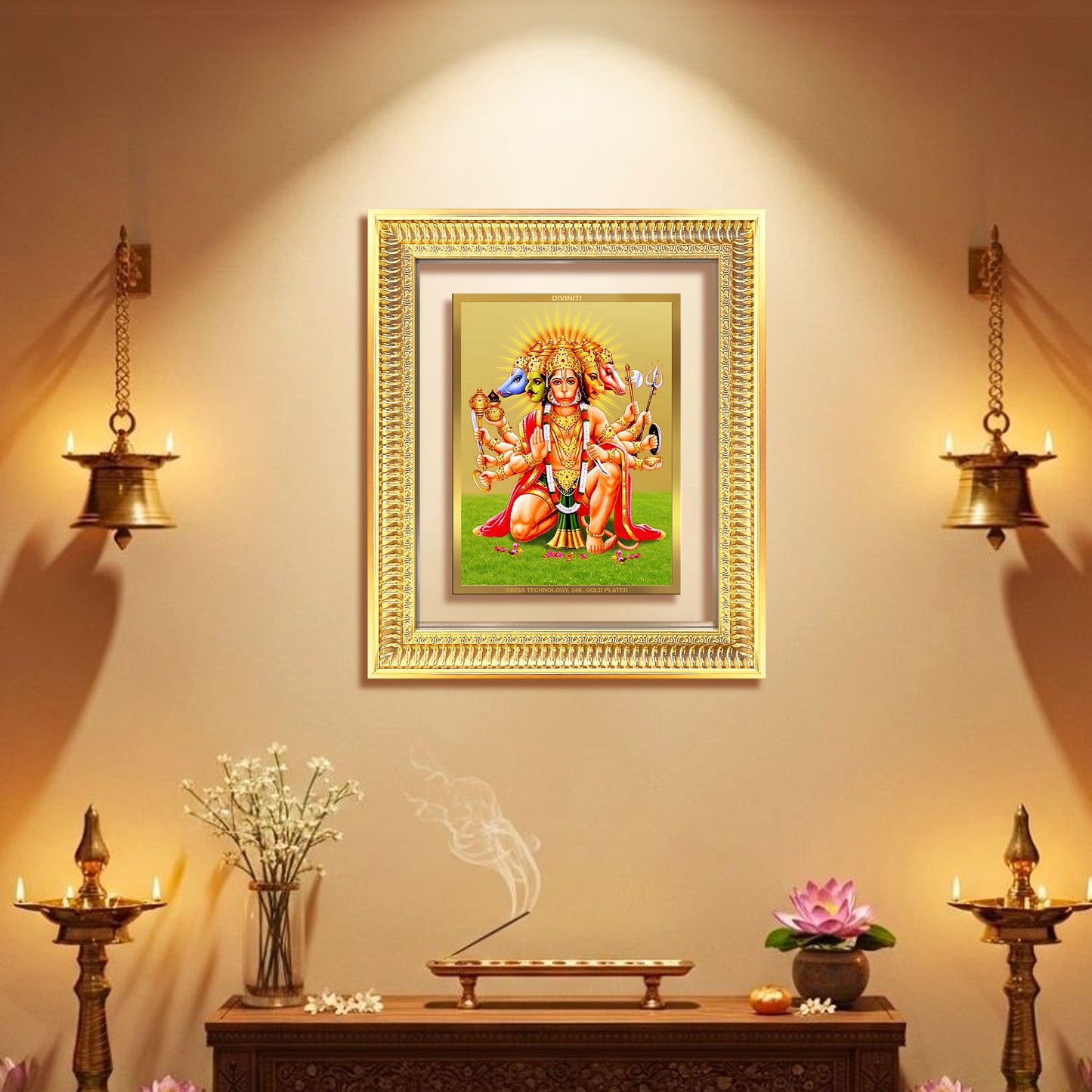 Diviniti 24K Gold Plated Panchmukhi Hanuman (Classic) Divine Wall Frame for Home Mandir & Office Decor | Luxury Spiritual Gift