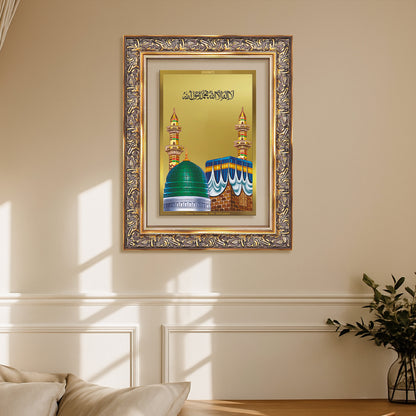 Diviniti 24K Gold Plated Mecca Madina (Classic) Divine Wall Frame for Home Mandir & Office Decor | Luxury Spiritual Gift