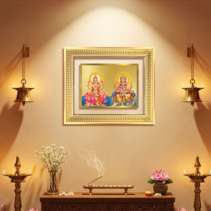 Diviniti 24K Gold Plated Lakshmi Ganesha (Classic) Divine Wall Frame for Home Mandir & Office Decor | Luxury Spiritual Gift