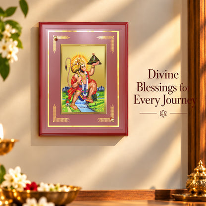 24K Gold-Plated Hanuman with Mountain MDF Frame | Premium Gift Box | 26x20 CM