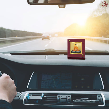 Diviniti 24K Gold Plated Foil Buddha Frame For Car Dashboard, Home Decor, Table Top, Gift (6 CM x 5.5 CM)