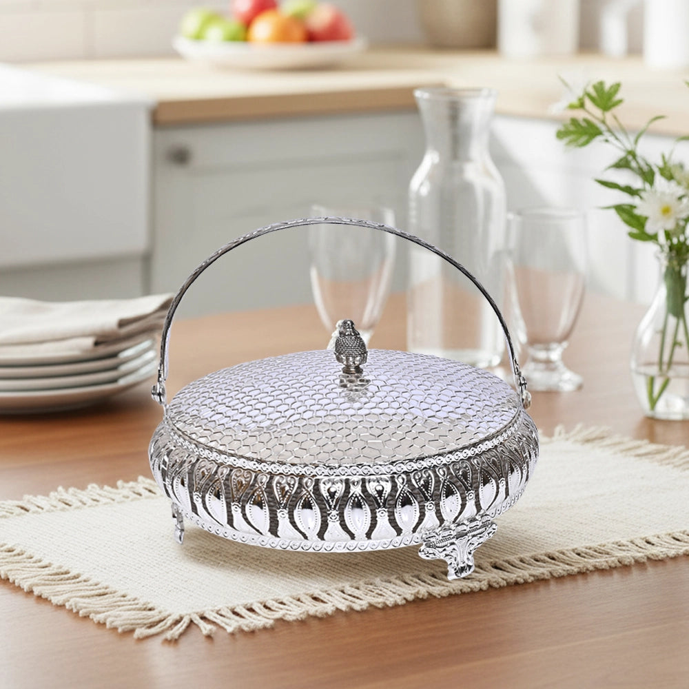 999 Silver Plated Fruit Basket | Royal Finish Decorative Tabletop Basket for Décor and Gifting