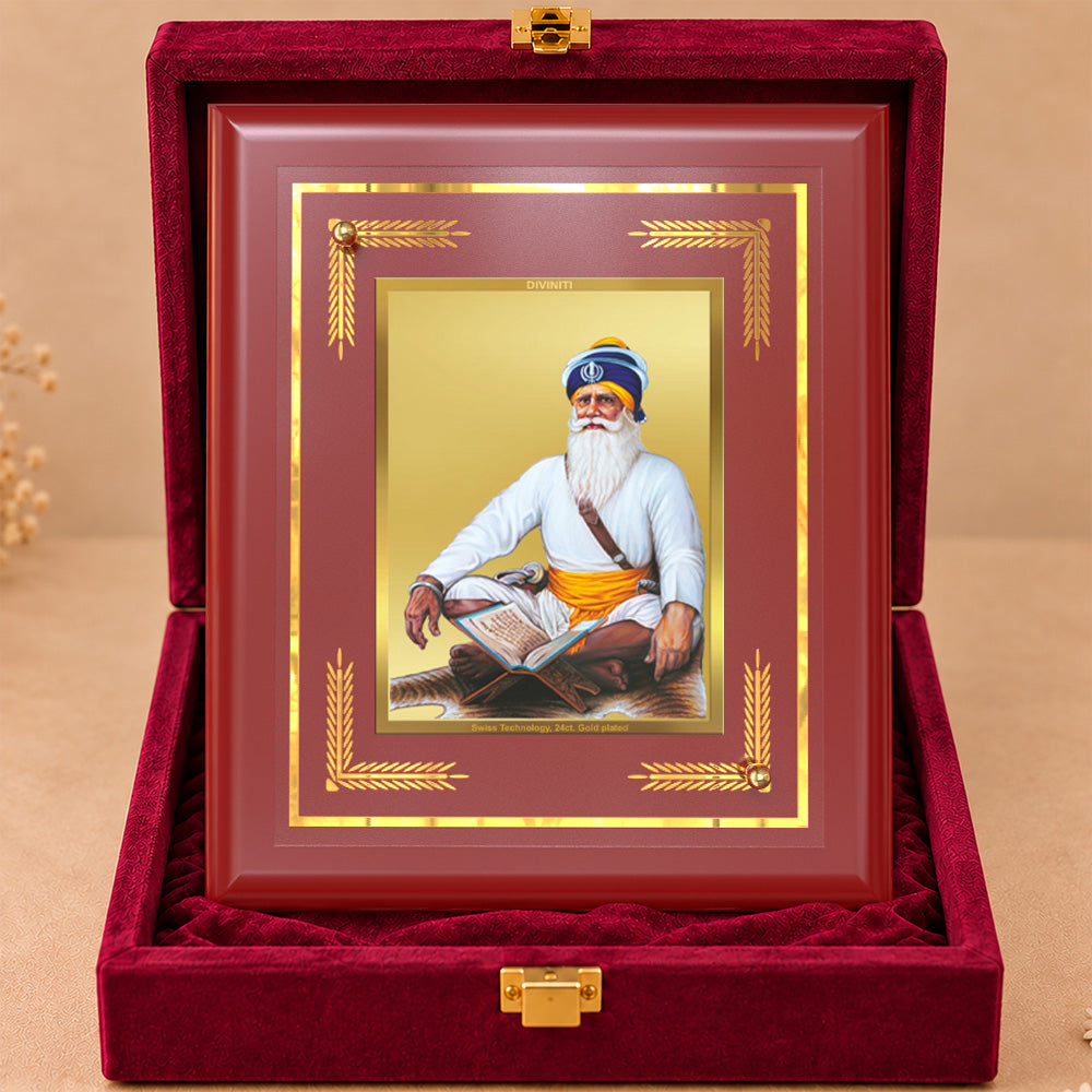 24K Gold-Plated Baba Deep Singh Ji MDF Frame | Premium Gift Box | 16 X 13.5 CM