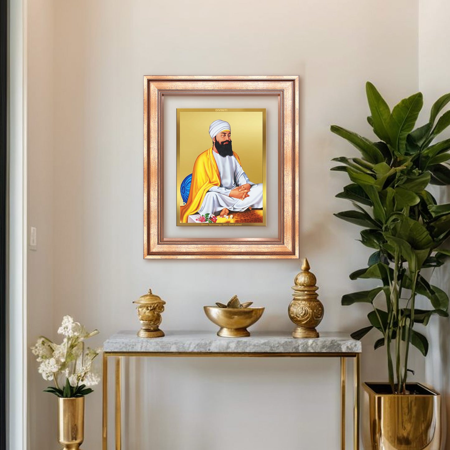 Diviniti 24K Gold Plated Guru Tegh Bahadur Sahib Ji (Classic) Sacred Sikh Wall Frame for Home Decor & Office Ambiance | Premium Spiritual Gift