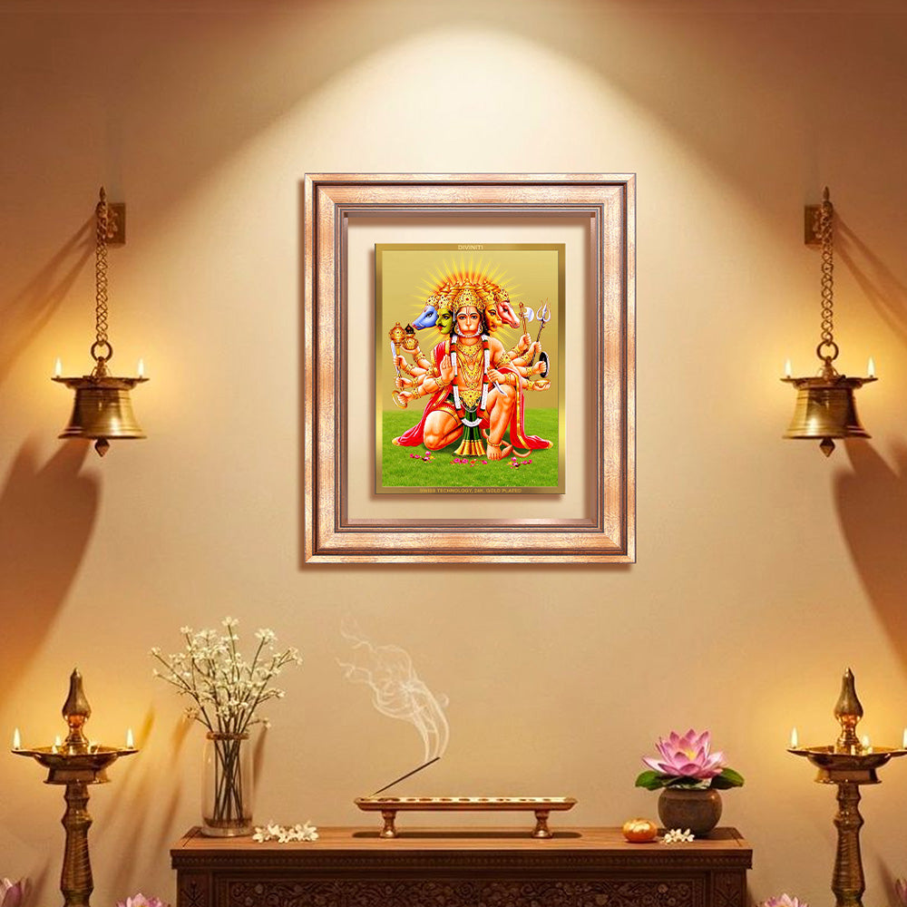 Diviniti 24K Gold Plated Panchmukhi Hanuman (Classic) Divine Wall Frame for Home Mandir & Office Decor | Luxury Spiritual Gift