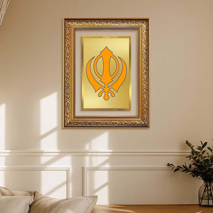 Diviniti 24K Gold Plated Khanda Sahib (Classic) Divine Wall Frame for Home Mandir & Office Decor | Luxury Spiritual Gift