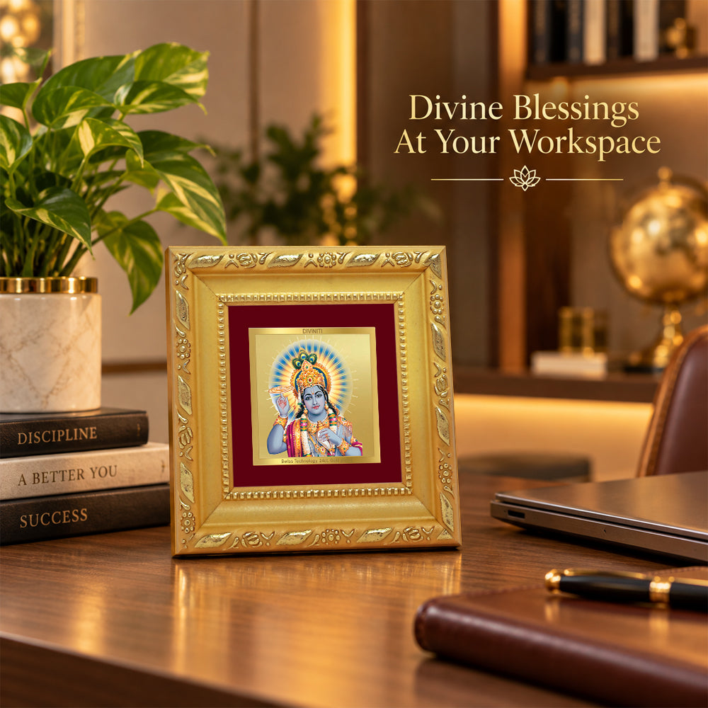 24K Gold-Plated Lord Vishnu Frame | Premium Gift Box | 10x10 CM