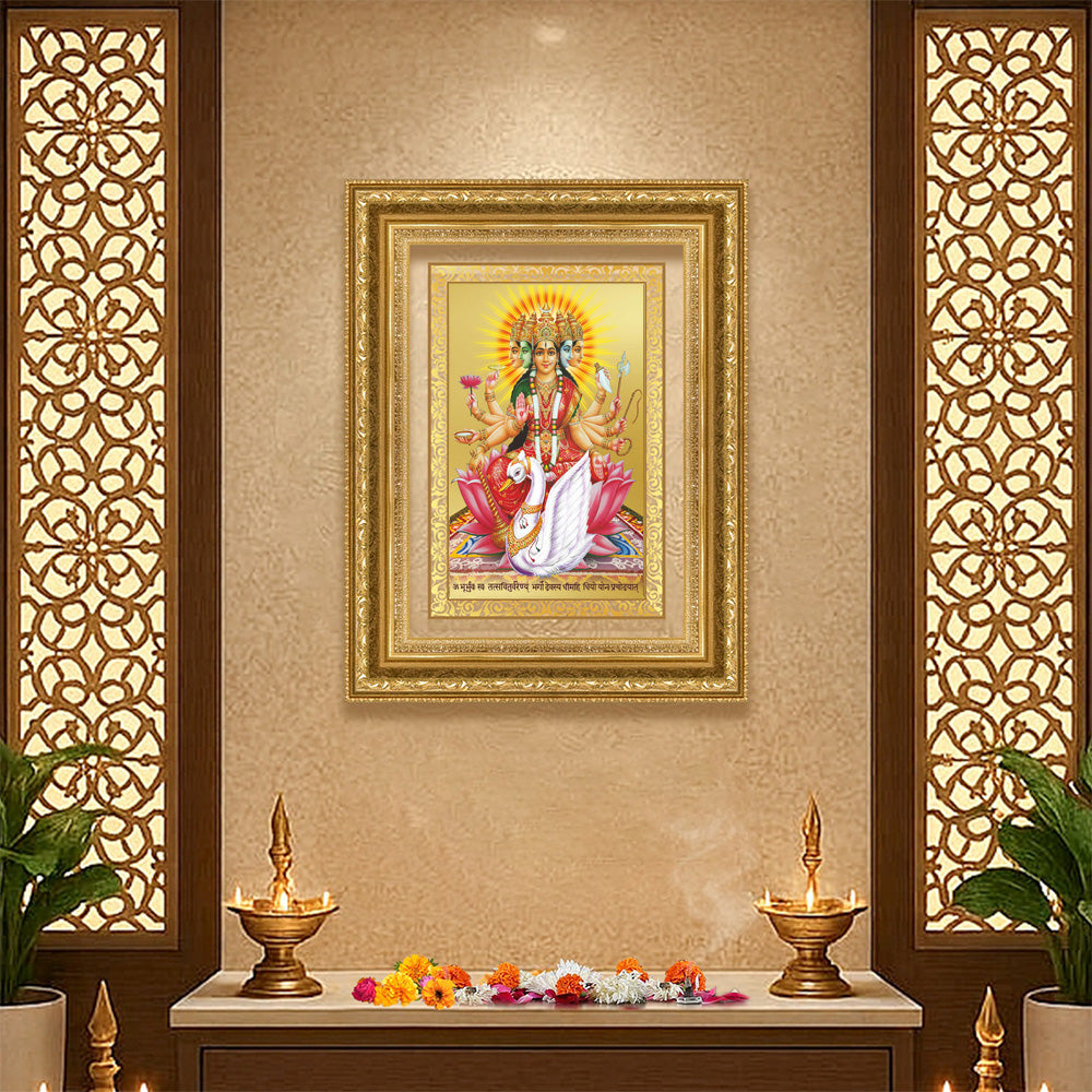 Diviniti 24K Gold Plated Gayatri Maa (Classic) Divine Wall Frame for Home Mandir & Office Decor | Luxury Spiritual Gift